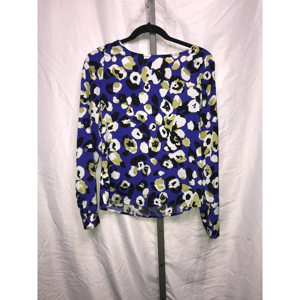 Ann Taylor Blue Multi Color Leopard Print Long Sleeve Blouse Women Size S